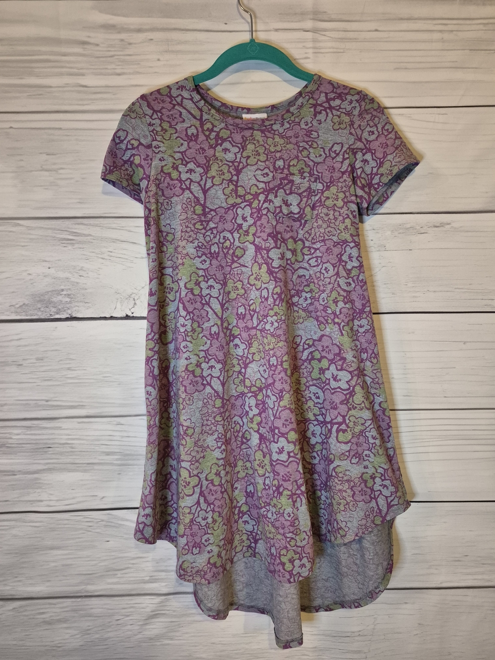 LuLaRoe Purple Floral Short Sleeve Girls' Swing Hi-Low Dress 12